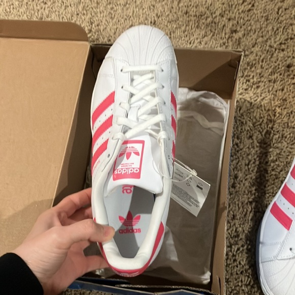 Adidas Youth Original Superstar J Leather White Pink Big Kids CG6608 - Picture 9 of 16